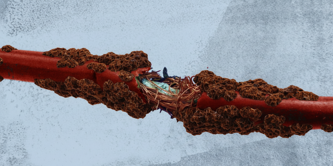 Damaged nerve fiber illustration showing glycation plaque buildup